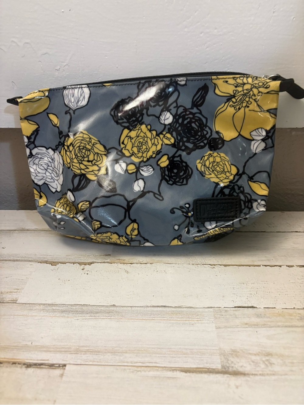 Duluth Trading Co Yellow & Gray Floral Cosmetic Case with another black case